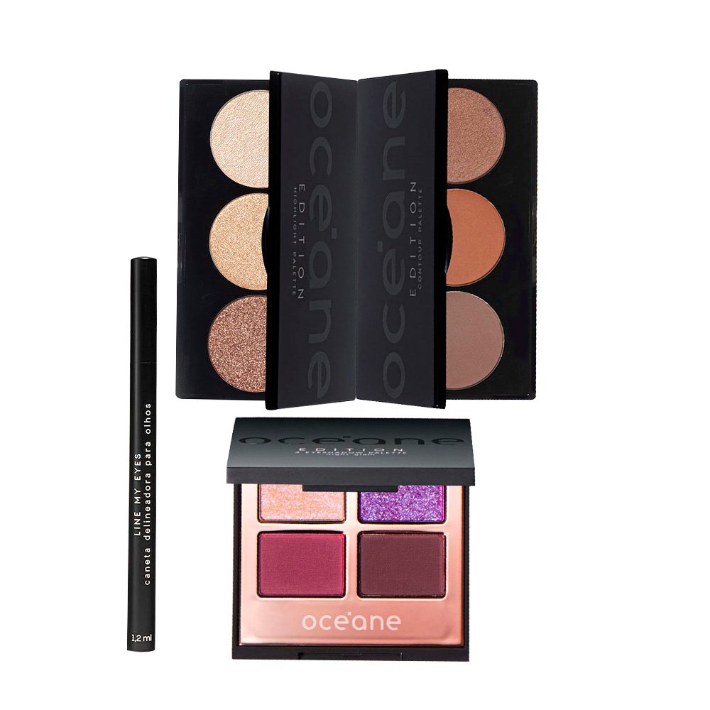 Kit Oceane Edition Paletas Contour & Hightlight + Caneta Line My Eyes e Sombra Night Glam (4 produtos) ÚNICO 1