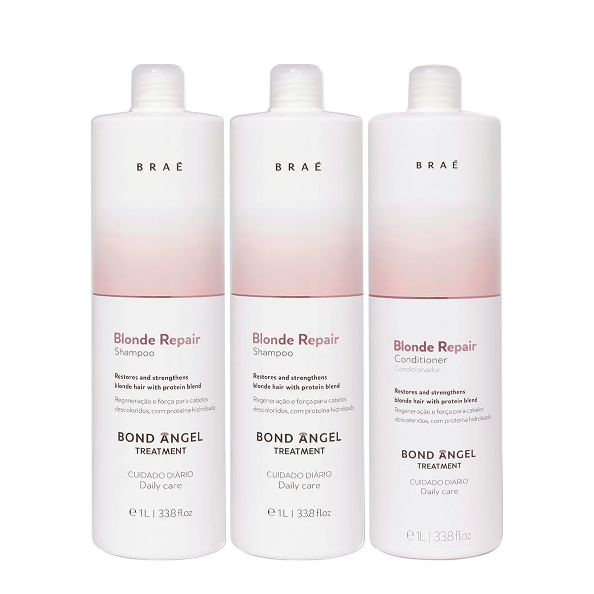 Kit Brae Blond Repair Shampoo Extra Litro e Condicionador (3 produtos) ÚNICO 1