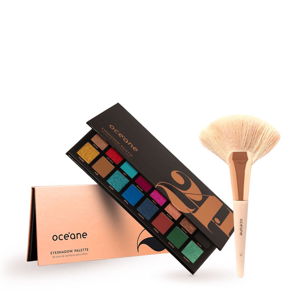 Kit Oceane Eyeshadow Palette 24 Pincel Leque (3 produtos) ÚNICO 1