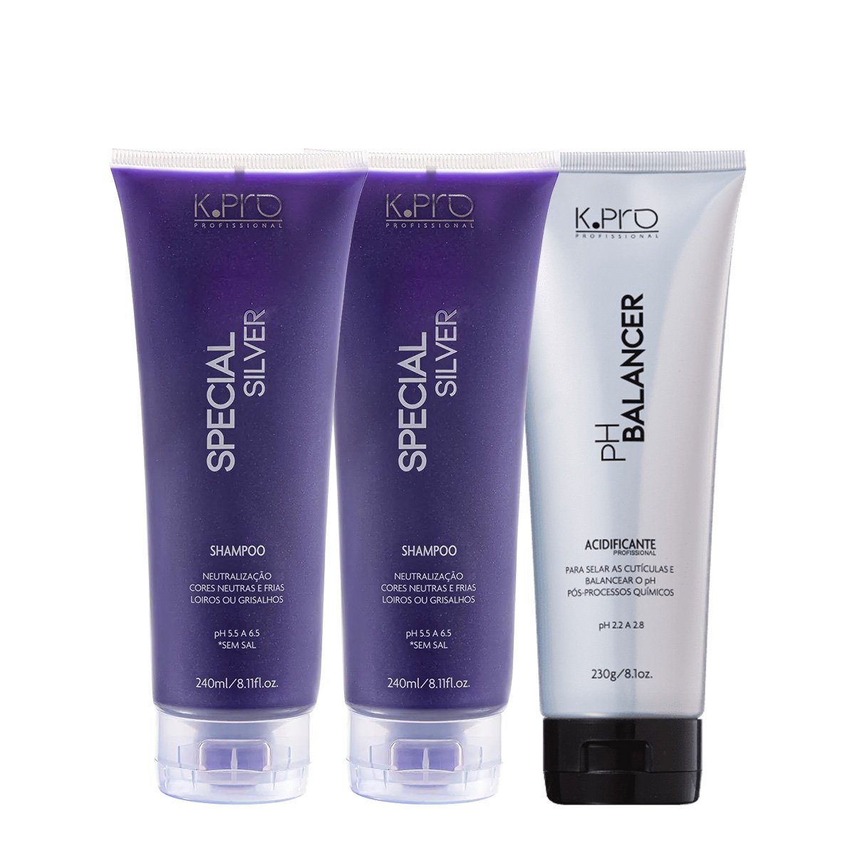 Kit K.Pro Special Silver Ph 5.5 a 6.5 Shampoo Extra e Acidificante (3 produtos) ÚNICO 1