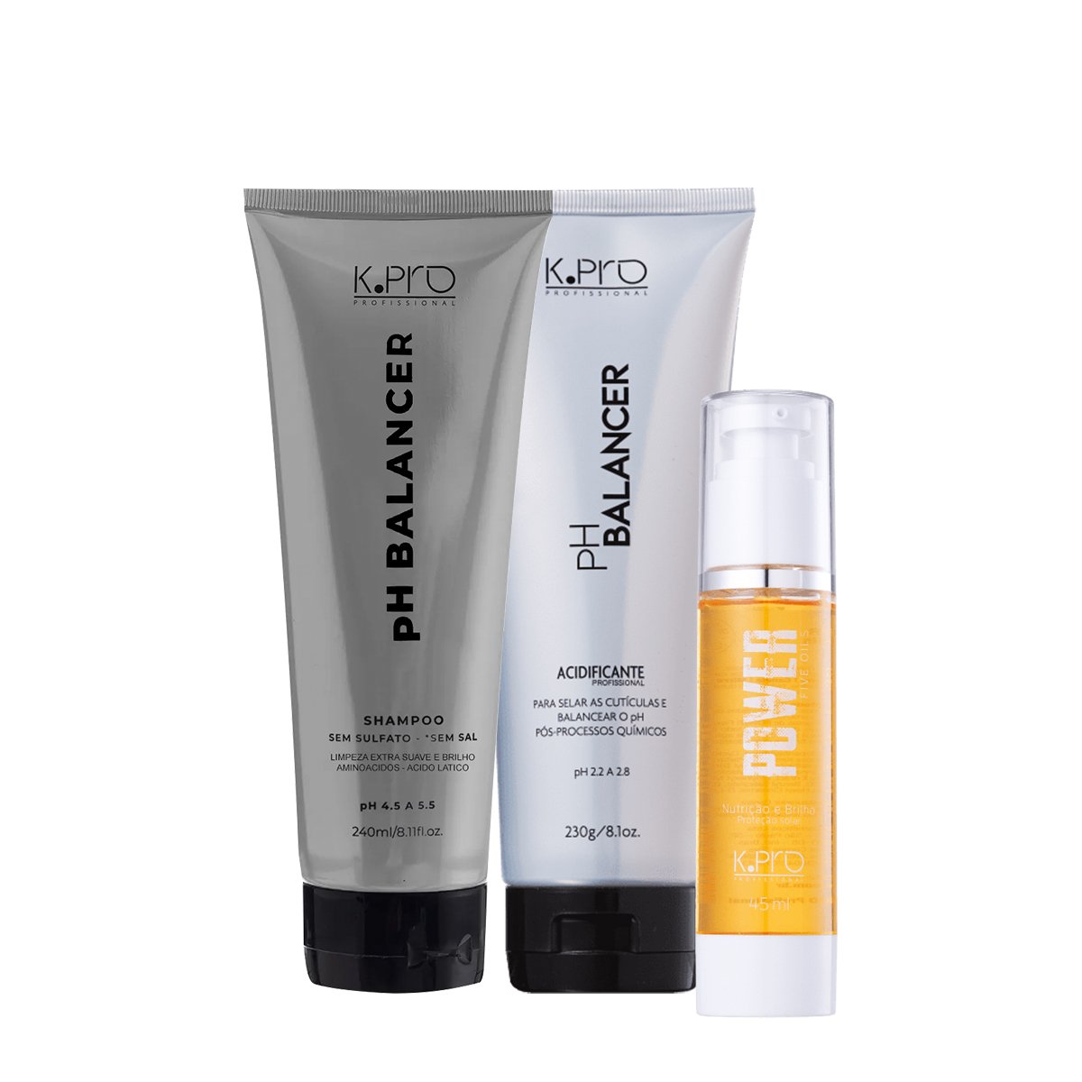 Kit K.Pro pH Balancer Shampoo Acidificante e Power Five Oleo Capilar (3 produtos) ÚNICO 1