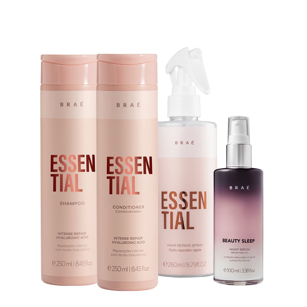 Kit Brae Essential Shampoo Condicionador Hair Repair Spray e Beauty Sleep (4 produtos) ÚNICO 1