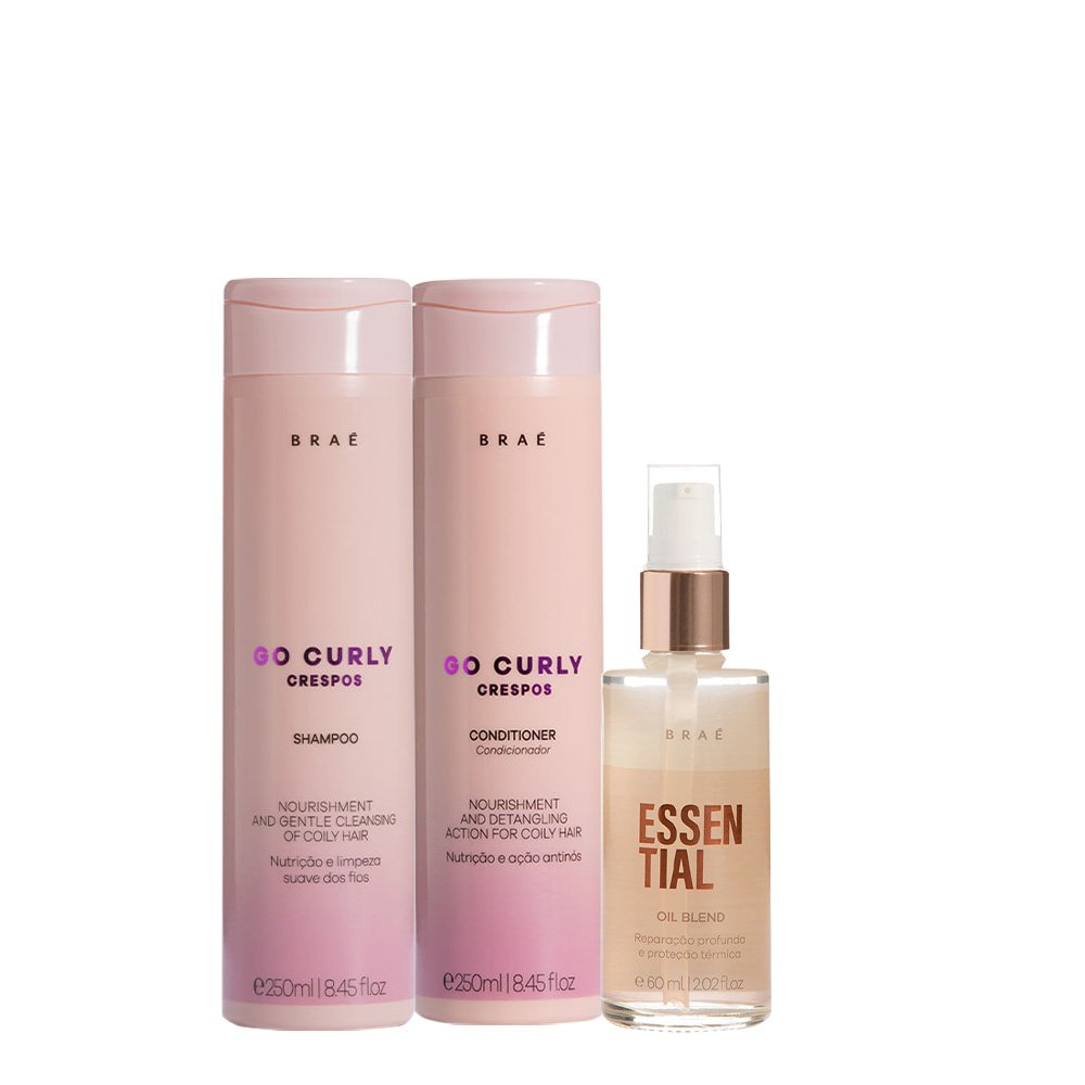 Kit Brae Go Curly Crespos e Essential Oil Blend (3 produtos)