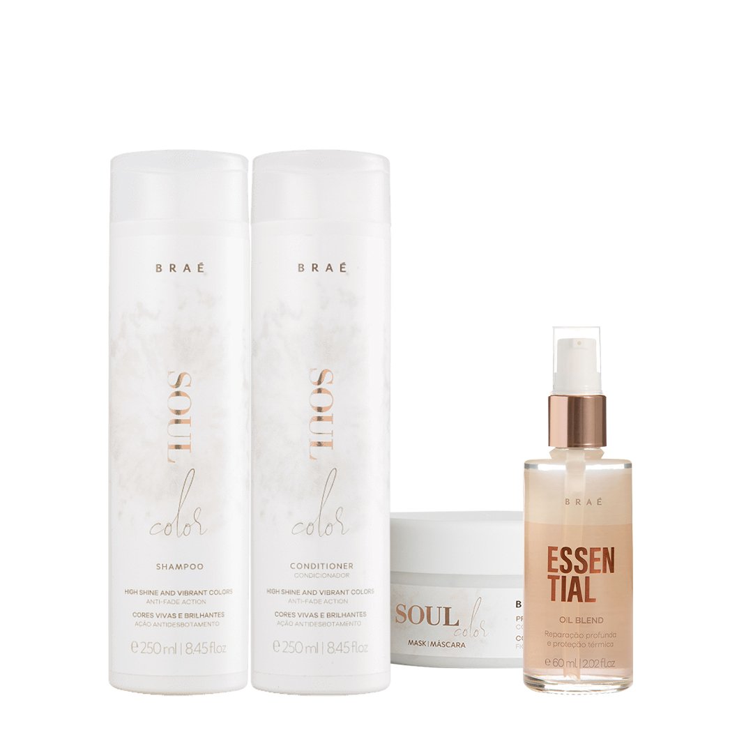 Kit Brae Soul Color Shampoo Condicionador Mascara e Essential Oil Blend (4 produtos)