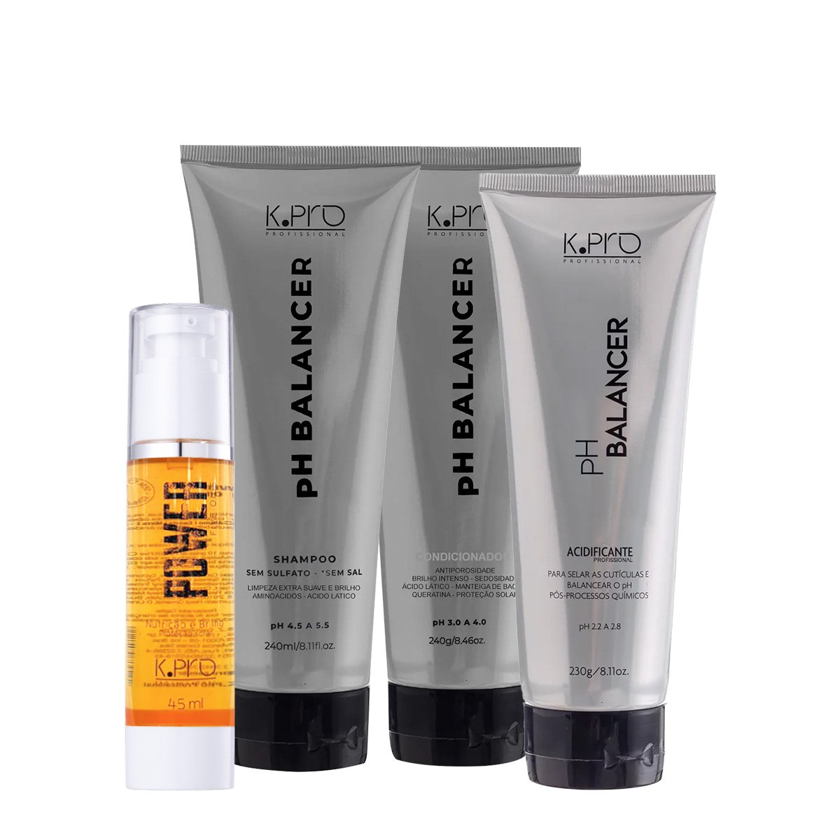 Kit K.Pro pH Balancer Shampoo Condicionador Acidificante e Power Five Oleo Capilar (4 produtos) ÚNICO 1