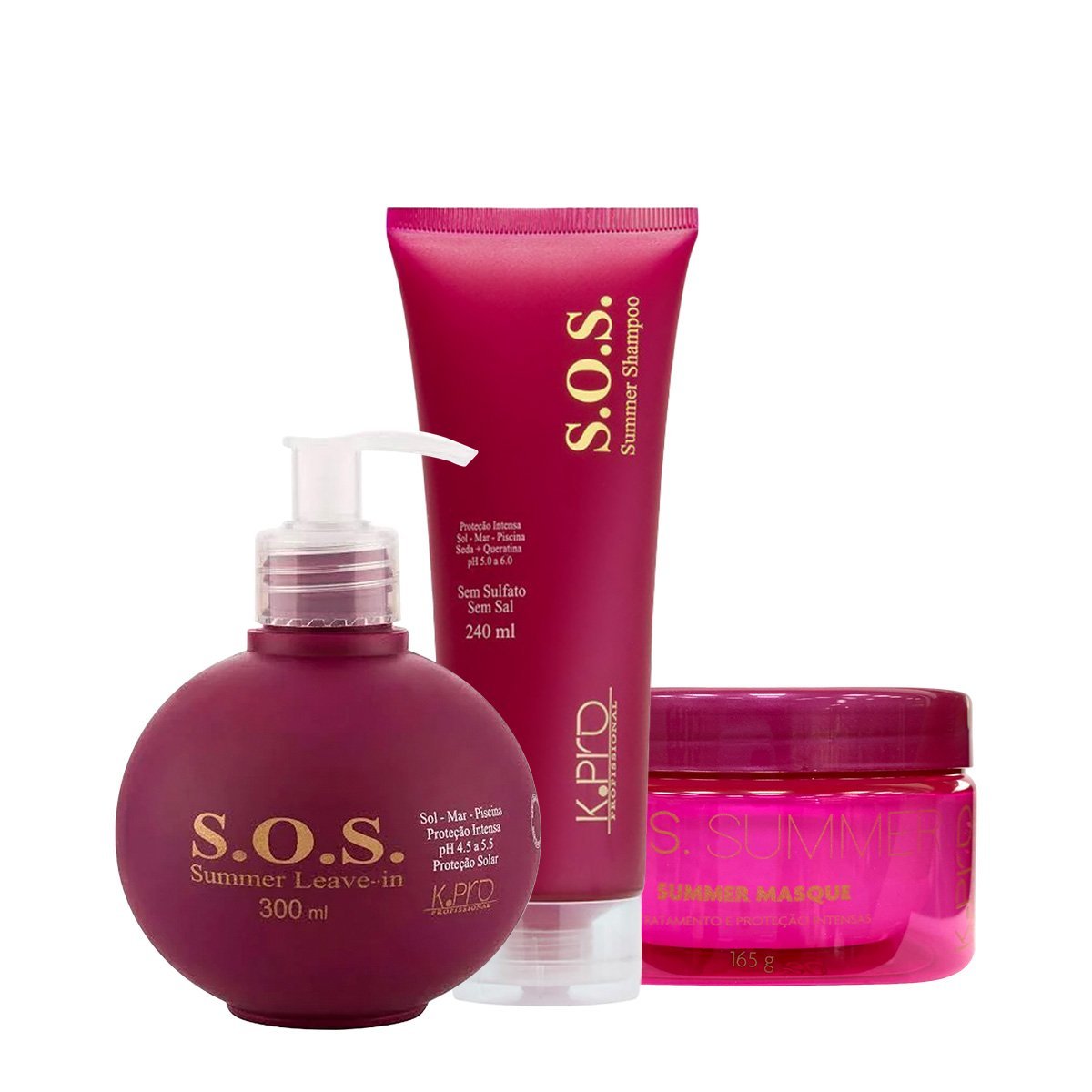 Kit K.Pro S.O.S. Summer Shampoo Leave-in e Mascara (3 produtos)