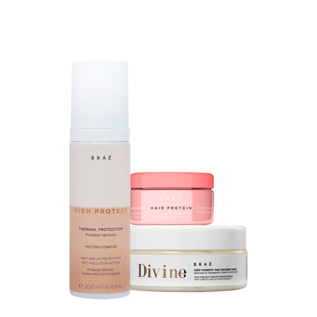 Kit Brae High Protect Thermal Divine Mascara e Hair Protein (3 produtos)