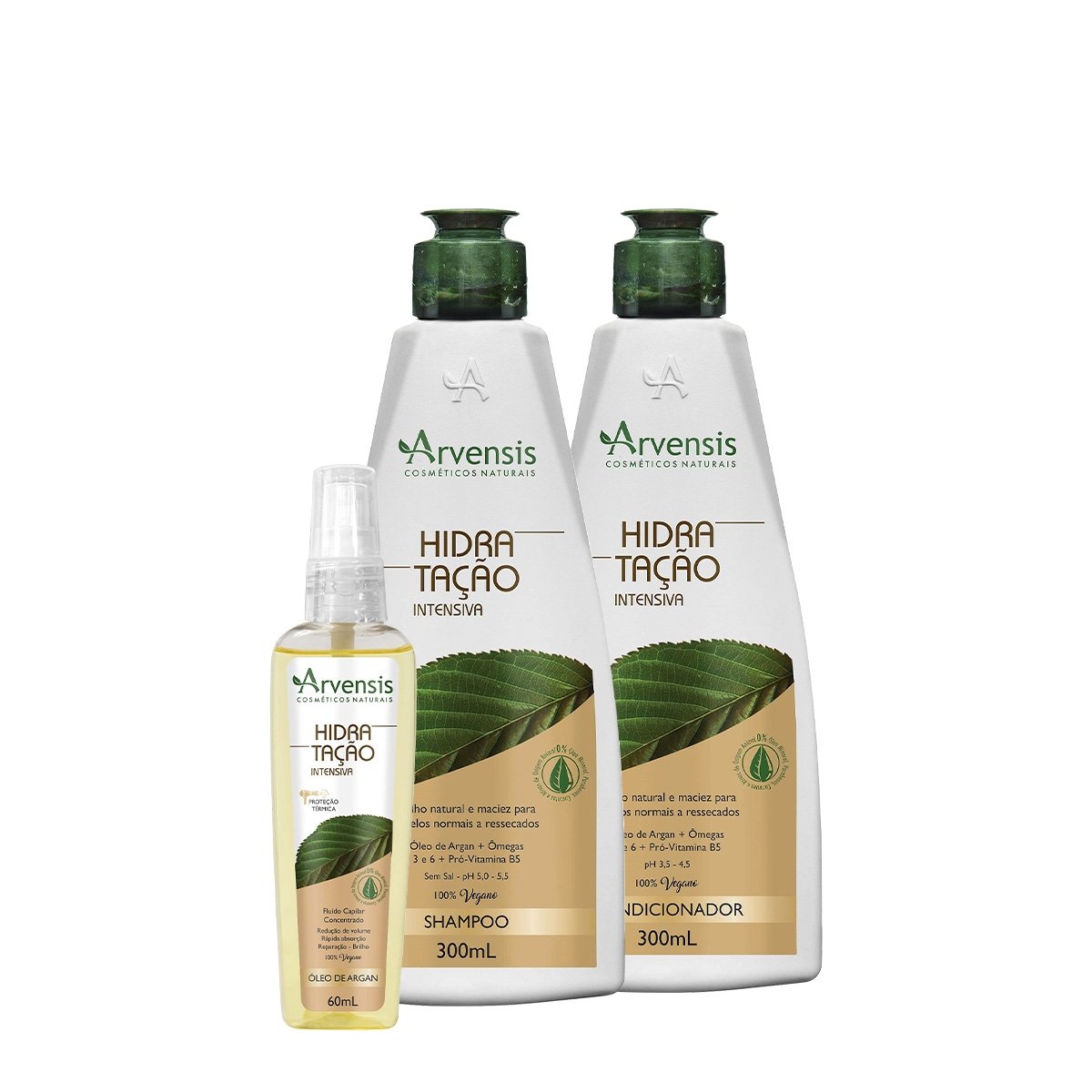 Kit Arvensis Cosmeticos Naturais Hidratacao Intensiva Shampoo Condicionador e Oleo (3 produtos)