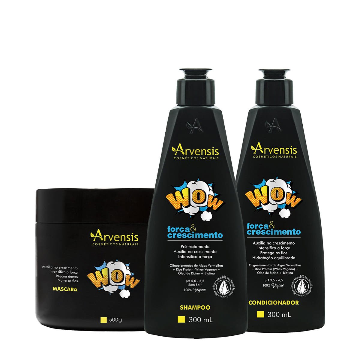 Kit Arvensis Wow Forca e Crescimento Shampoo Condicionador e Mascara Grande (3 produtos) ÚNICO 1