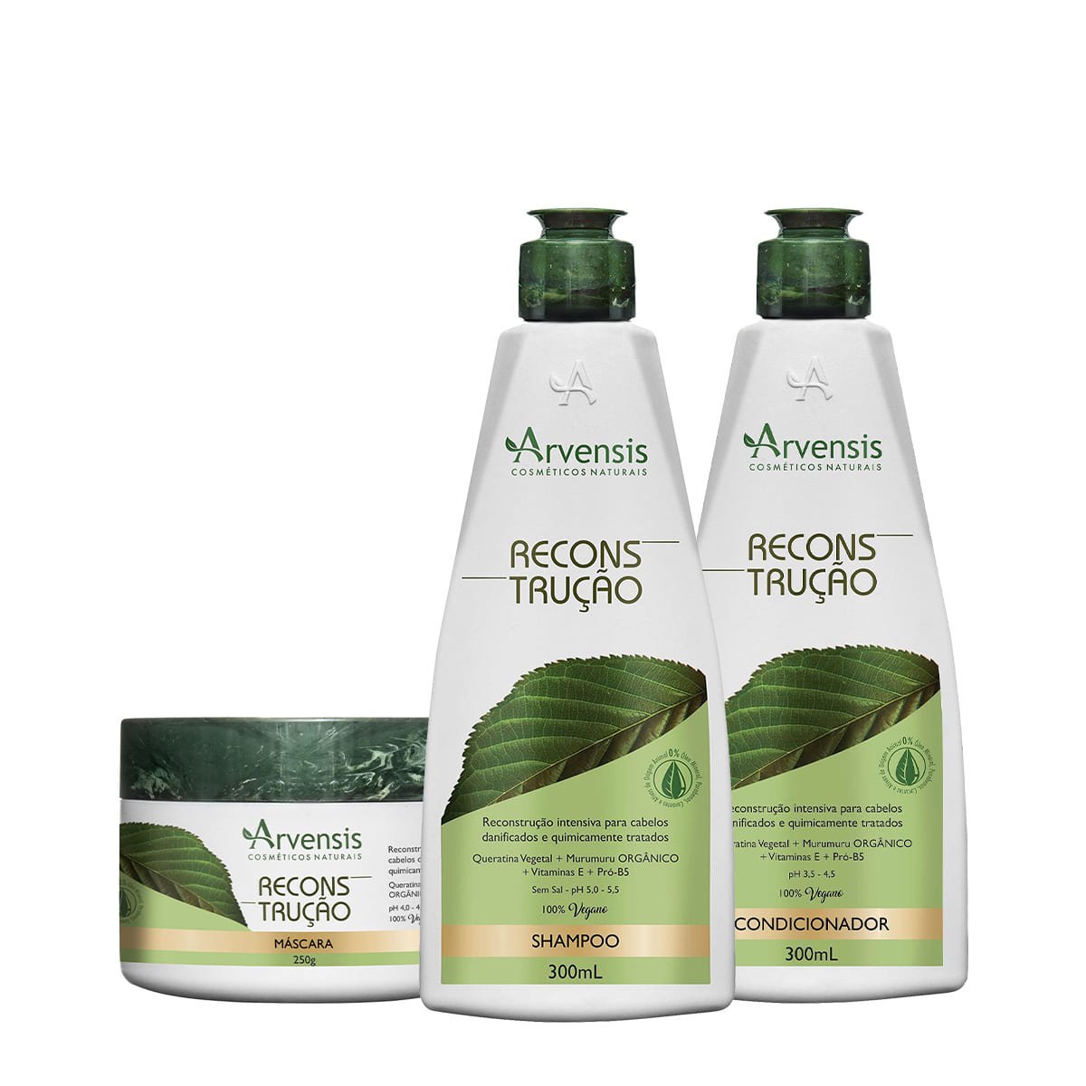 Kit Arvensis Cosmeticos Naturais Reconstrucao Shampoo Condicionador e Mascara (3 produtos)