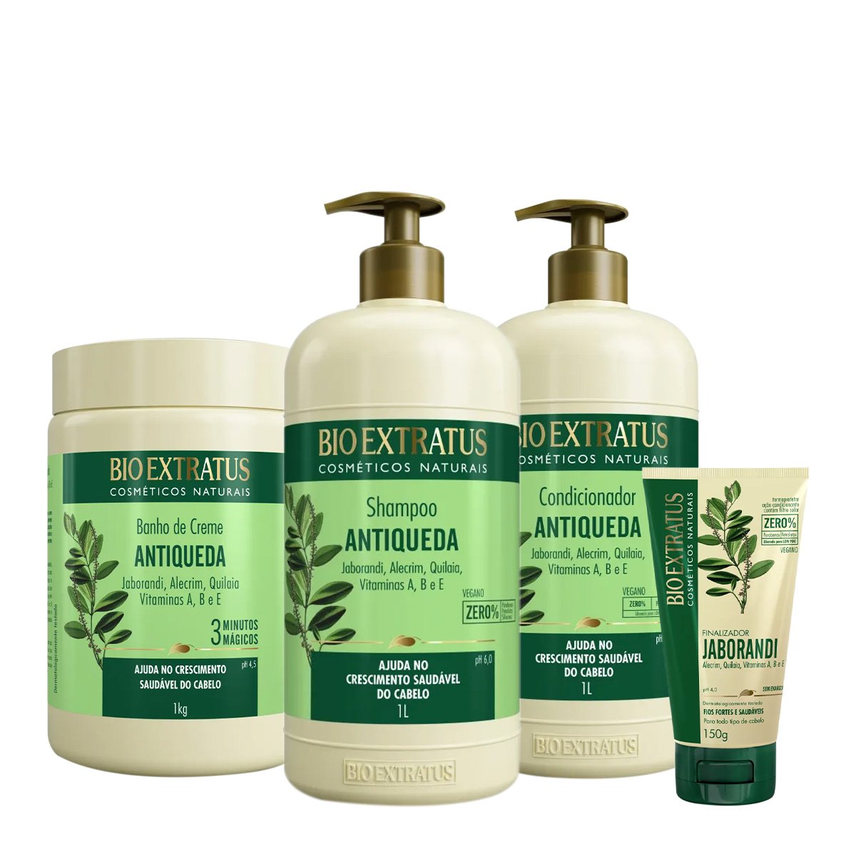 Kit Bio Extratus Jaborandi Antiqueda Shampoo Litro Condicionador Mascara e Finalizador (4 produtos)