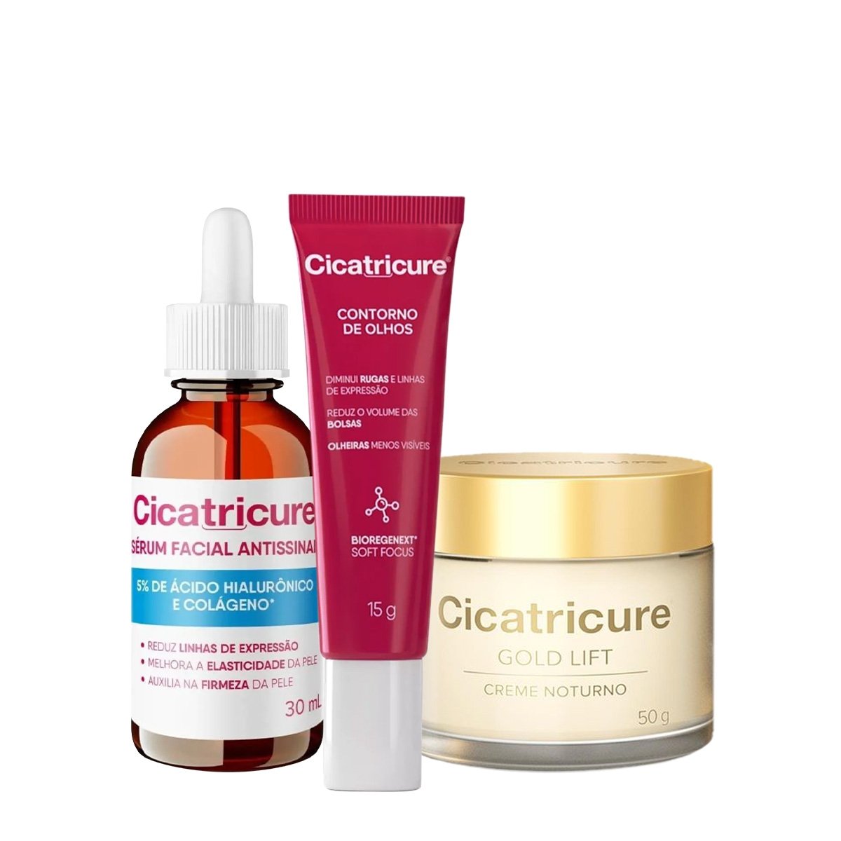 Kit Cicatricure Contorno dos Olhos Serum Facial Antissinais e Gold Lift Noturno (3 produtos)