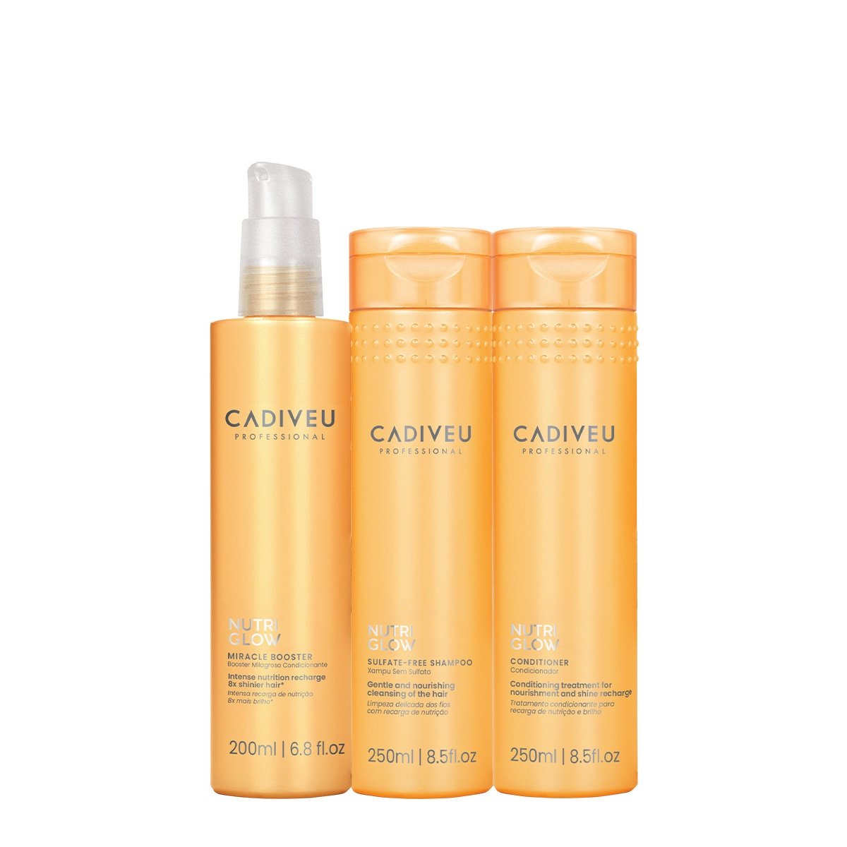 Kit Cadiveu Professional Nutri Glow Shampoo Condicionador P e Booster Fluido de Tratamento (3 produtos)