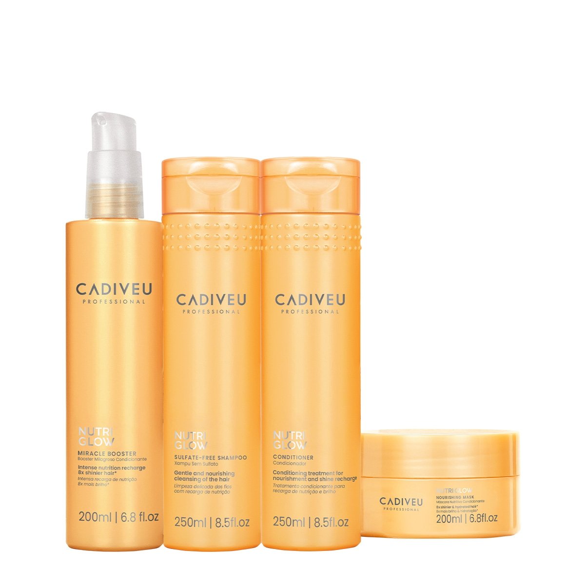 Kit Cadiveu Professional Nutri Glow Shampoo Condicionador Mascara P e Booster Fluido de Tratamento (4 produtos)