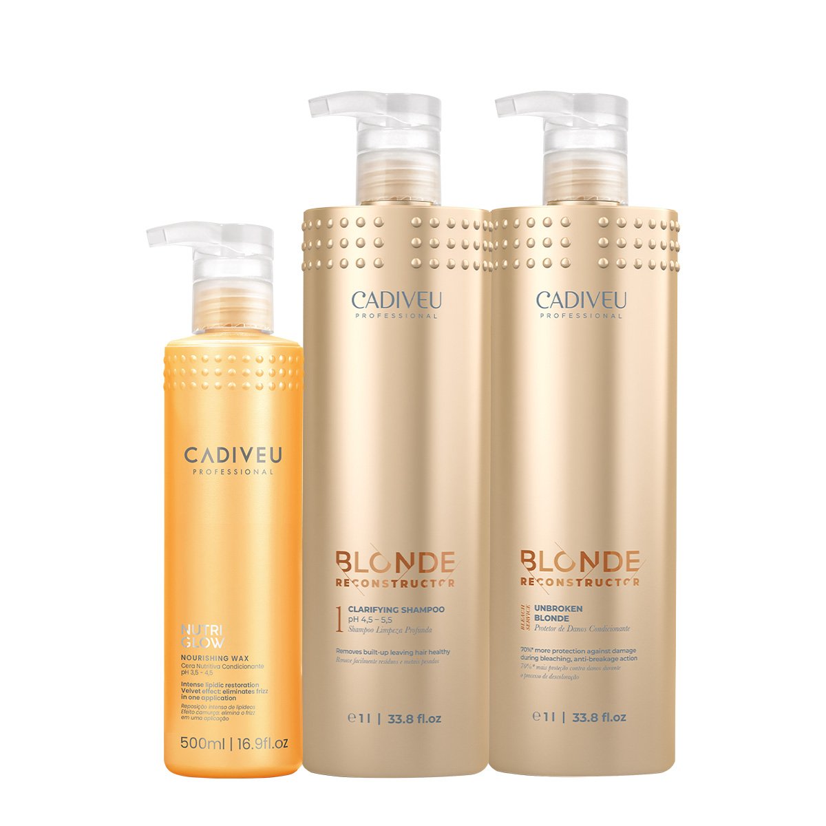 Kit Cadiveu Professional Nutri Glow Cera Nutritiva e Blonde Reconstructor Clarifying Shampoo e Condicionador (3 produtos ÚNICO 1