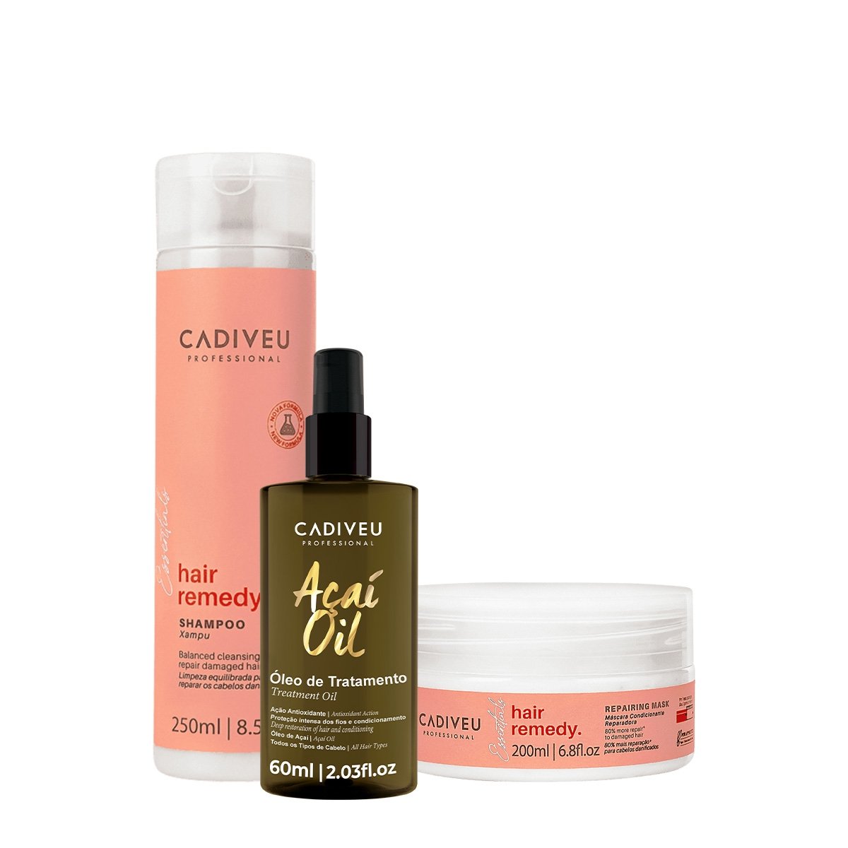 Kit Cadiveu Essentials Hair Remedy Shampoo Mascara e Acai Oil 60 (3 produtos) ÚNICO 1
