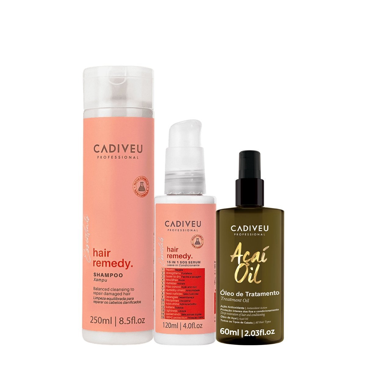 Kit Cadiveu Essentials Hair Remedy Shampoo Serum e Acai Oil 110 (3 produtos)