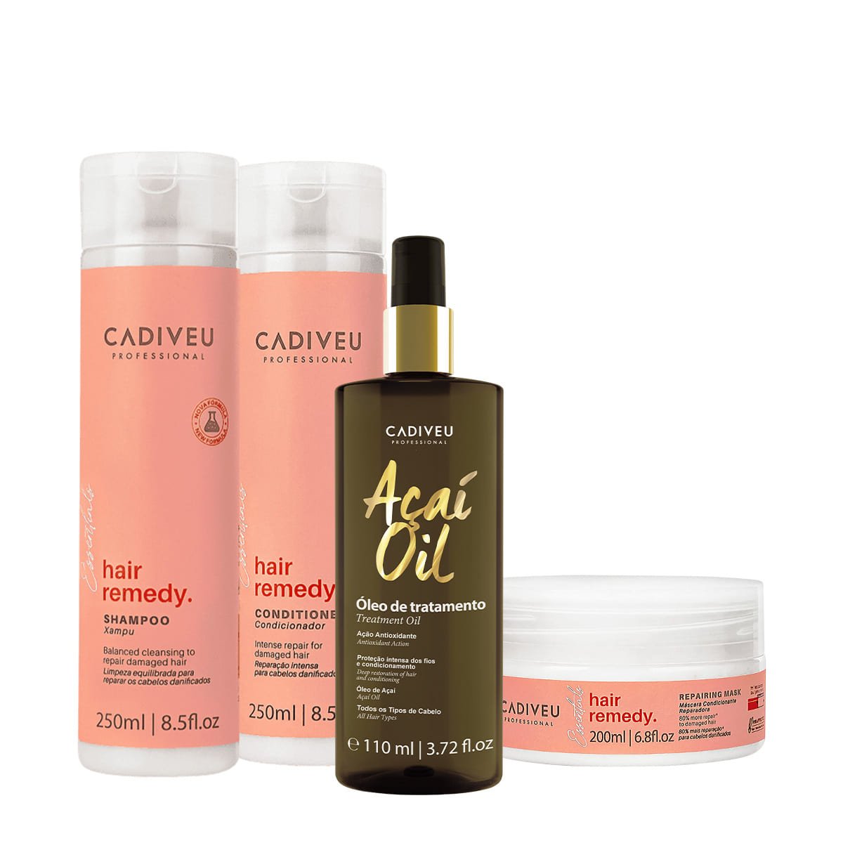 Kit Cadiveu Essentials Hair Remedy Shampoo Condicionador Mascara e Acai Oil 110 (4 produtos) ÚNICO 1