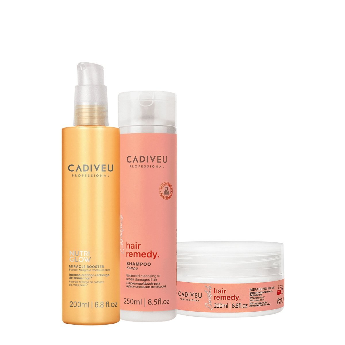 Kit Cadiveu Essentials Hair Remedy Shampoo Mascara e Nutri Glow Booster (3 produtos)