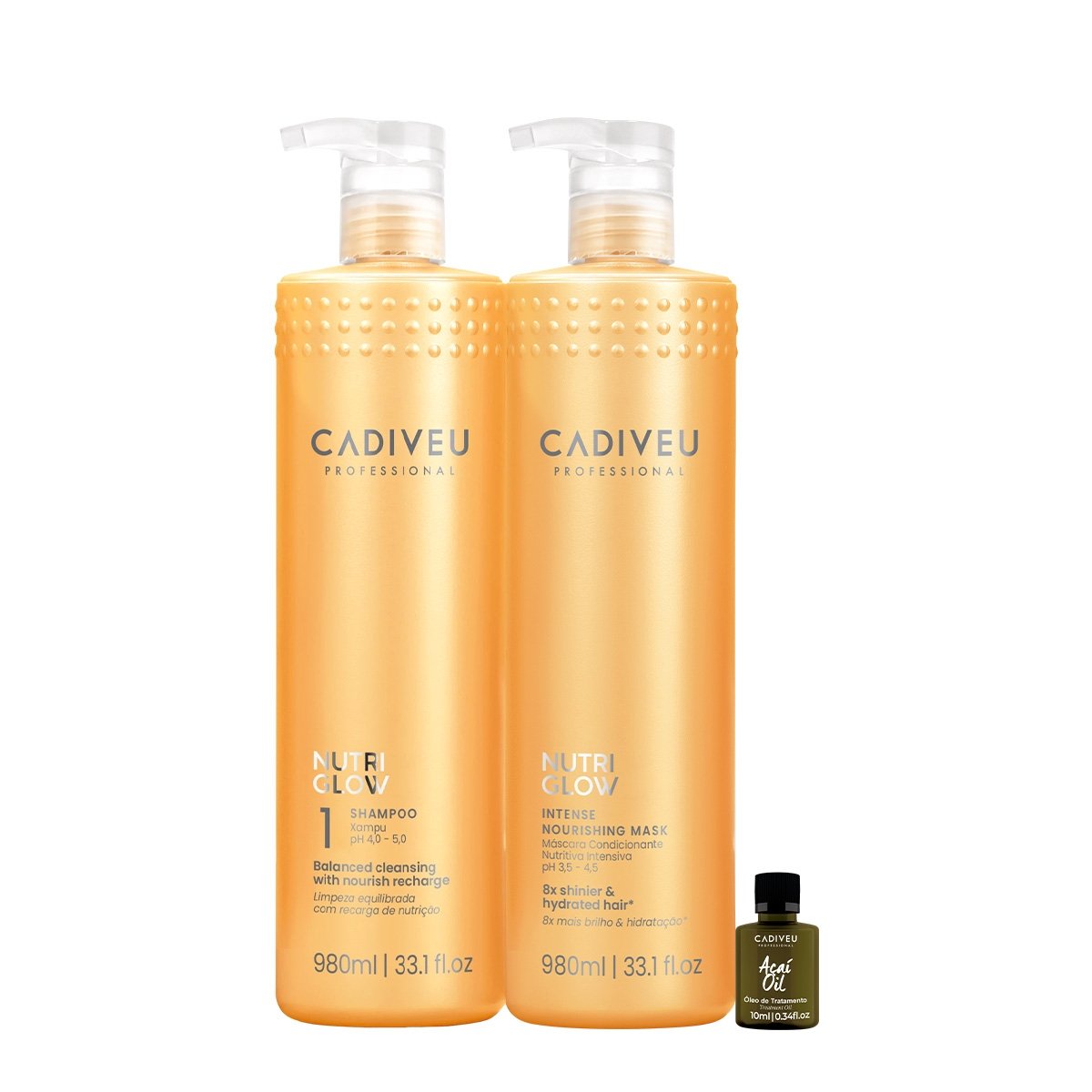 Kit Cadiveu Professional Nutri Glow Shampoo Mascara G e Acai Oil (3 produtos) ÚNICO 1