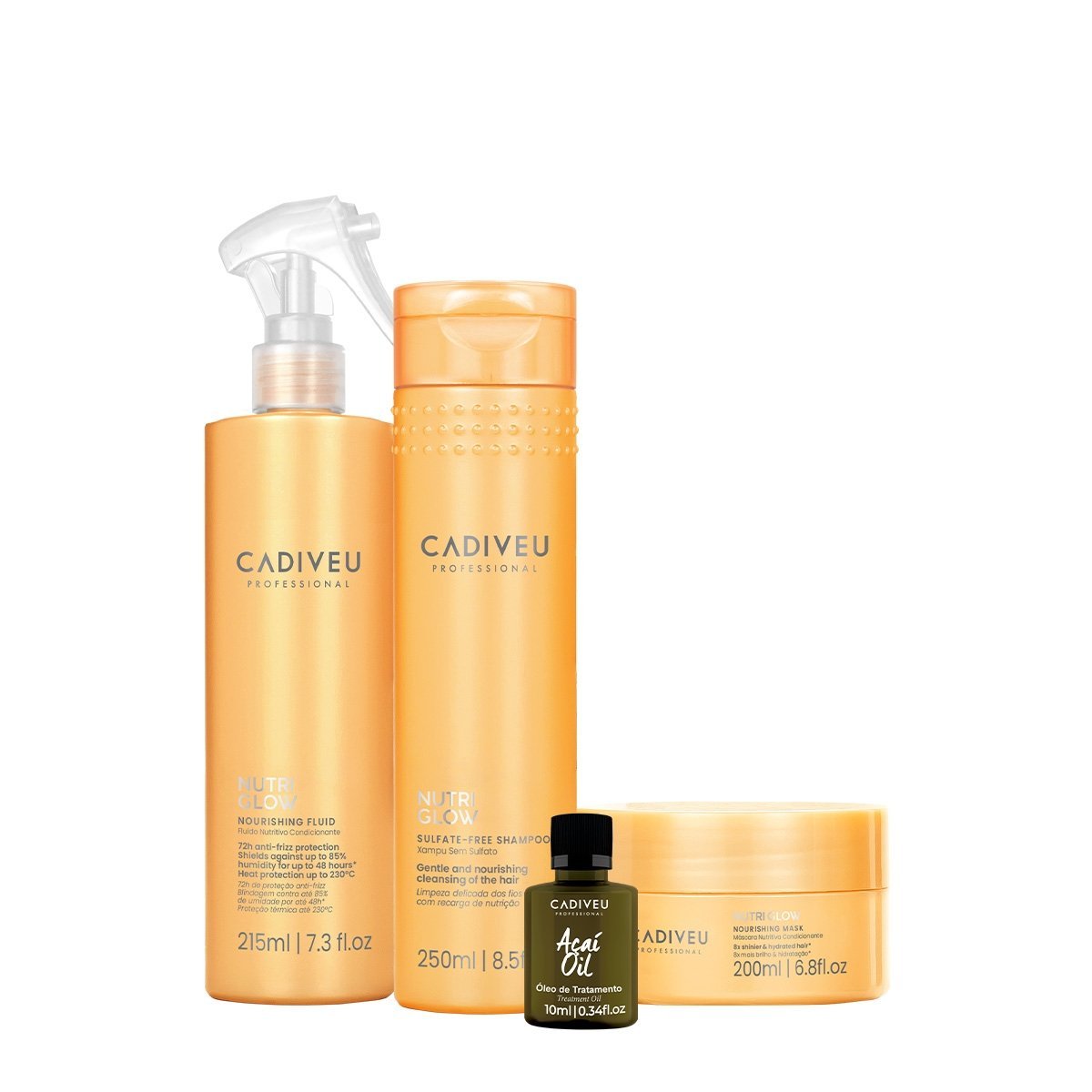 Kit Cadiveu Professional Nutri Glow Shampoo Mascara Fluido e Acai Oil (4 produtos)