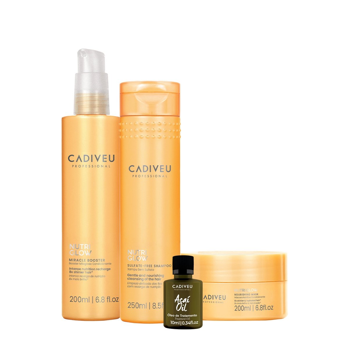 Kit Cadiveu Professional Nutri Glow Shampoo Mascara Pre-Shampoo e Acai Oil (4 produtos)