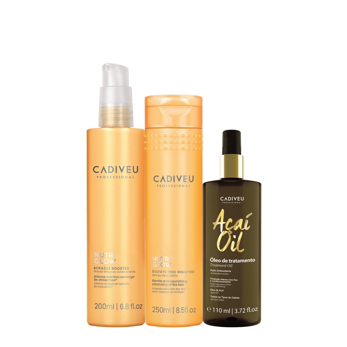 Kit Cadiveu Professional Nutri Glow Booster Fluido de Tratamento Pre Shampoo Acai Oil 110 e Shampoo (3 produtos) ÚNICO 3