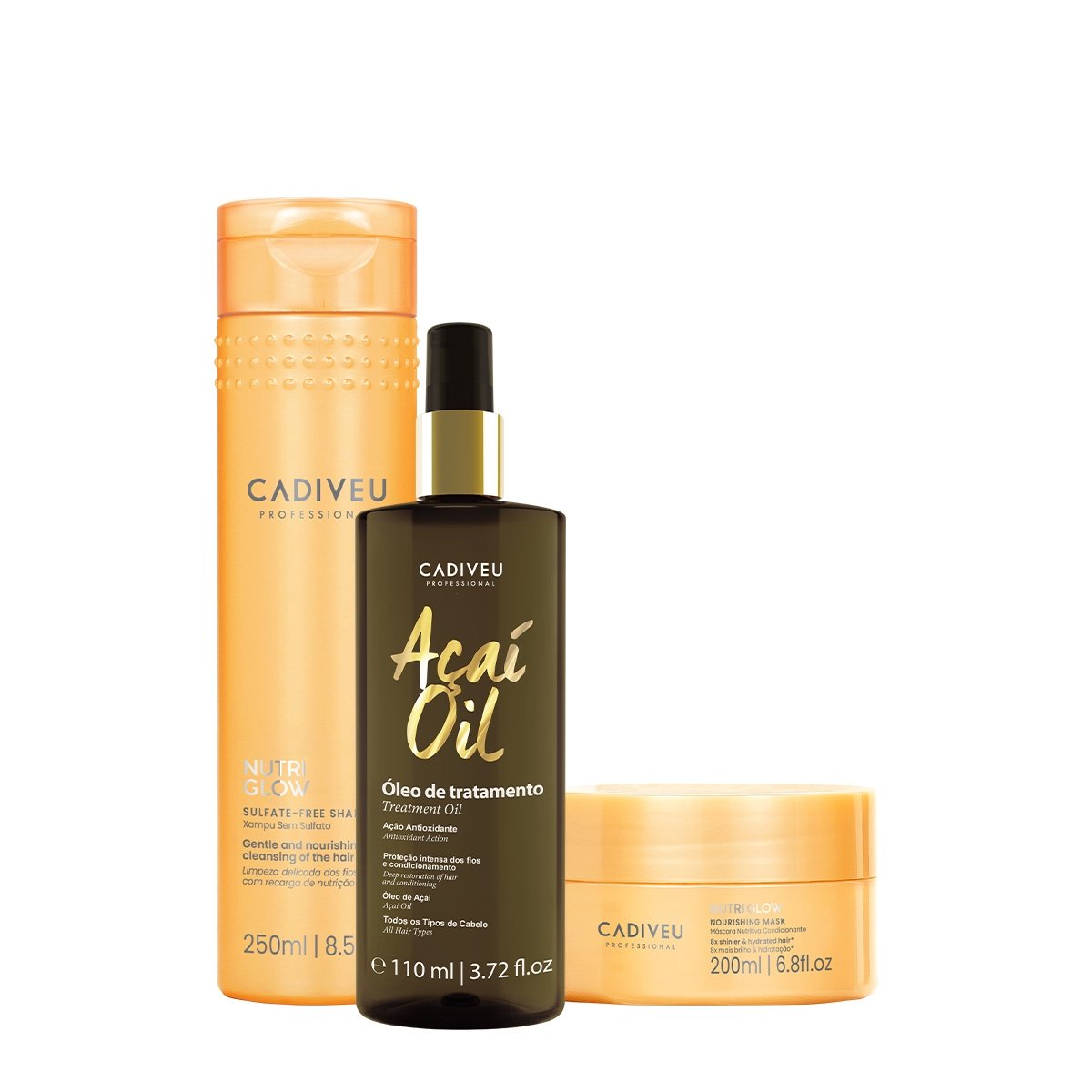 Kit Cadiveu Professional Nutri Glow Shampoo Mascara e Acai Oil 110 (3 produtos)