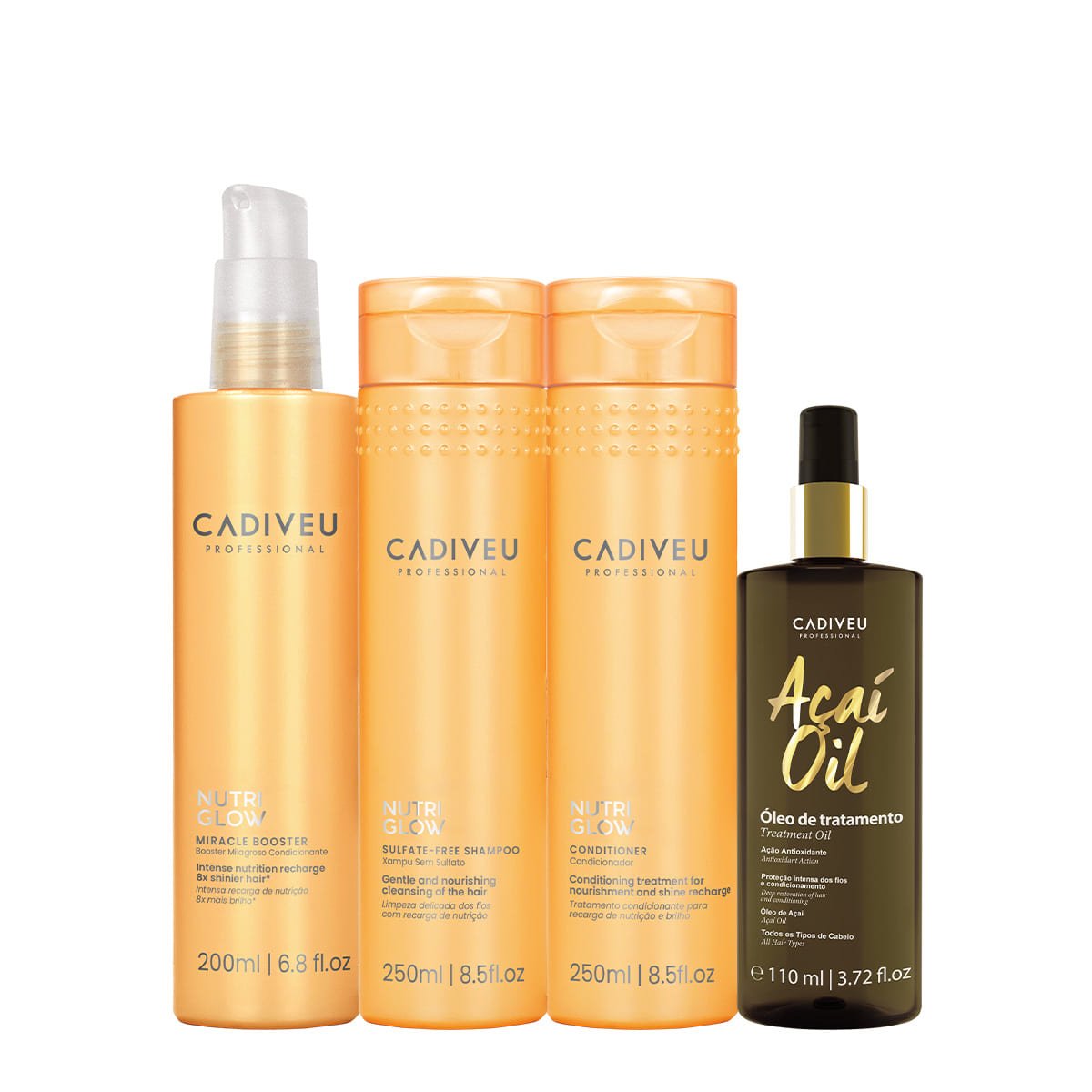 Kit Cadiveu Professional Nutri Glow Shampoo Condicionador Pre-Shampoo e Acai Oil 110 (4 produtos) ÚNICO 1