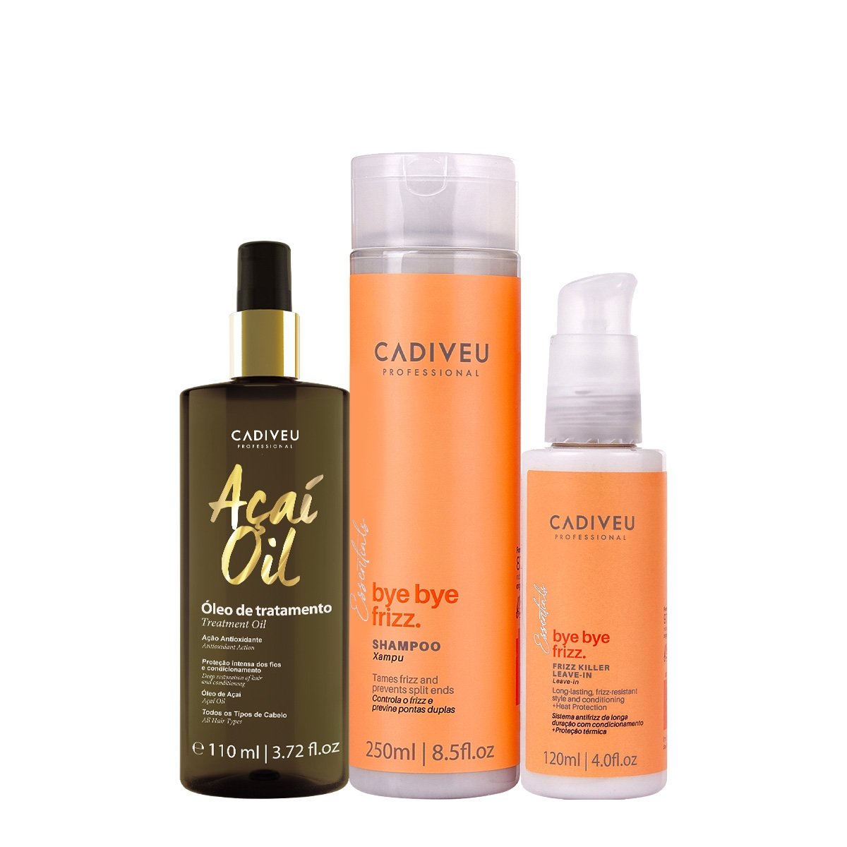 Kit Cadiveu Professional Bye Bye Frizz Shampoo Leave-in e Acai Oil 110 (3 produtos) ÚNICO 1