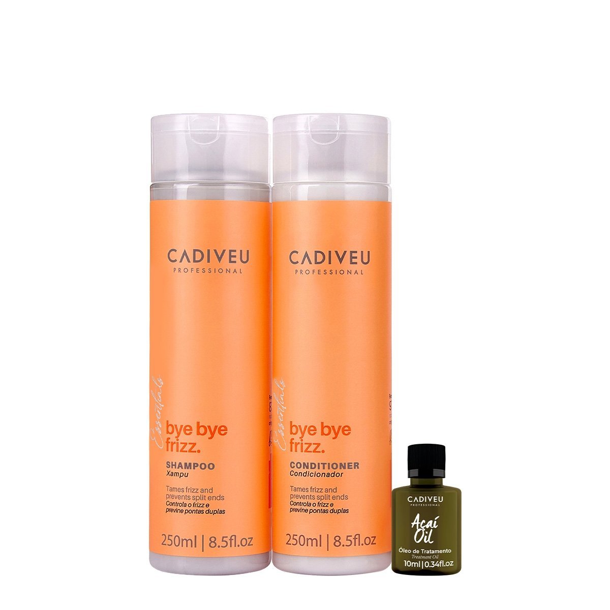 Kit Cadiveu Professional Bye Bye Frizz Shampoo Condicionador e Acai Oil (3 produtos) ÚNICO 1