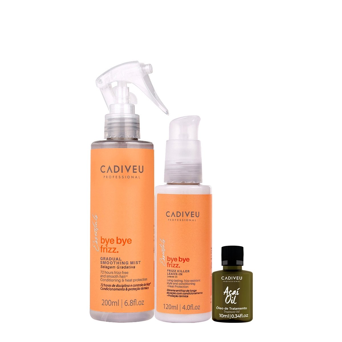 Kit Cadiveu Professional Bye Bye Frizz Selagem Gradativa Leave-in e Acai Oil (3 produtos) ÚNICO 1