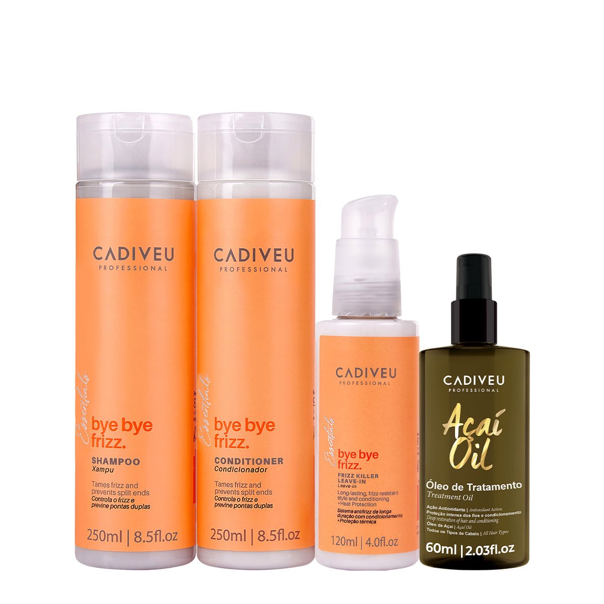 Kit Cadiveu Professional Bye Bye Frizz Shampoo Condicionador Leave-in e Acai Oil 60 (4 produtos) ÚNICO 1