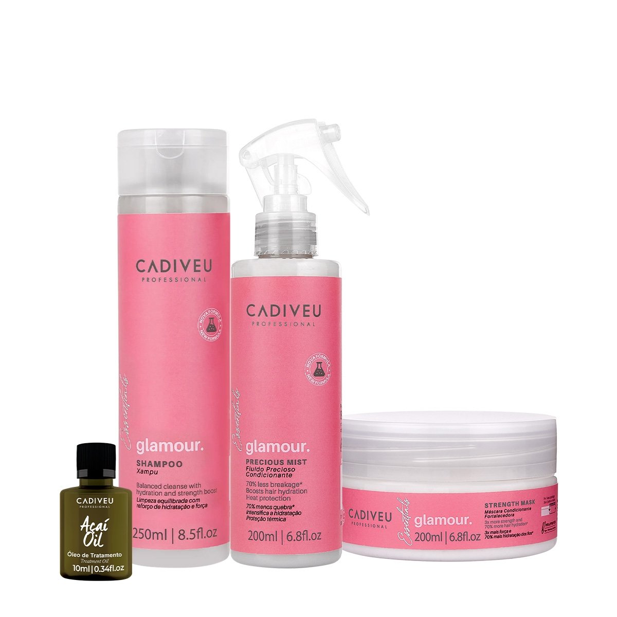 Kit Cadiveu Professional Essentials Glamour Shampoo Mascara Fluido e Acai Oil 10 (4 produtos) ÚNICO 1