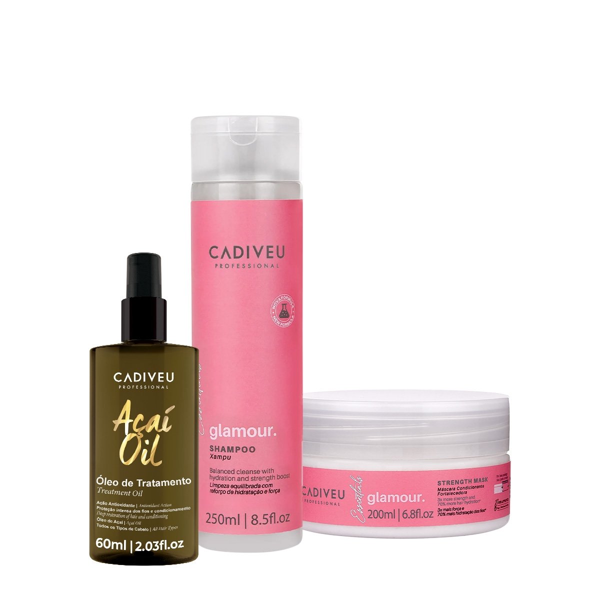 Kit Cadiveu Profissional Essentials Glamour Shampoo Mascara e Acai Oil 60 (3 produtos) ÚNICO 1