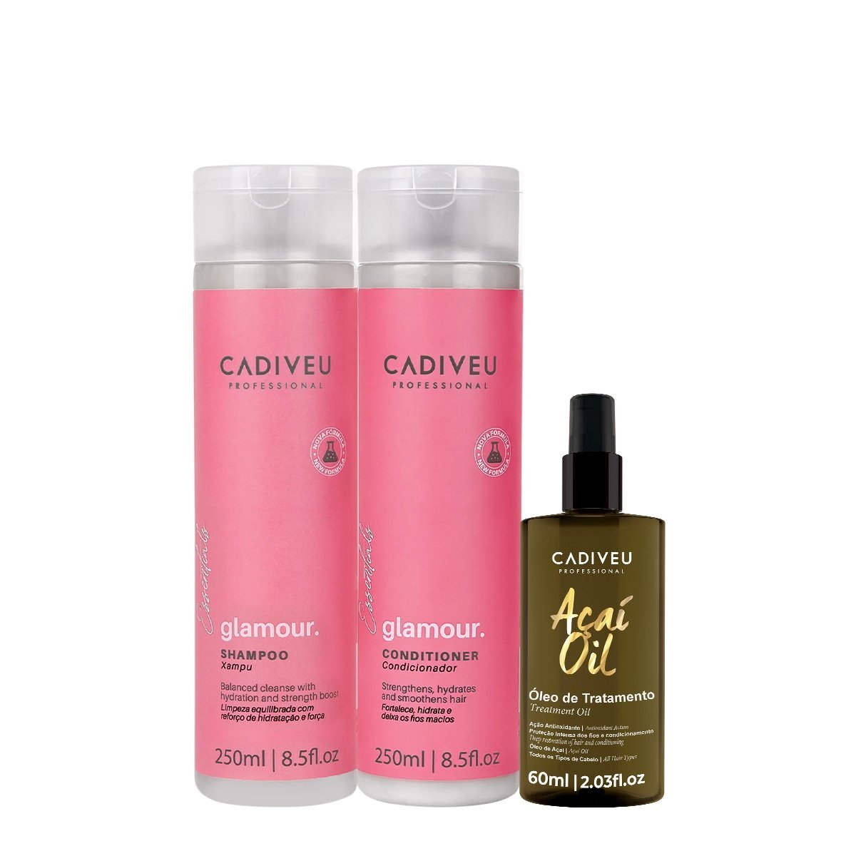 Kit Cadiveu Profissional Essentials Glamour Shampoo Condicionador e Acai Oil 60 (3 produtos)