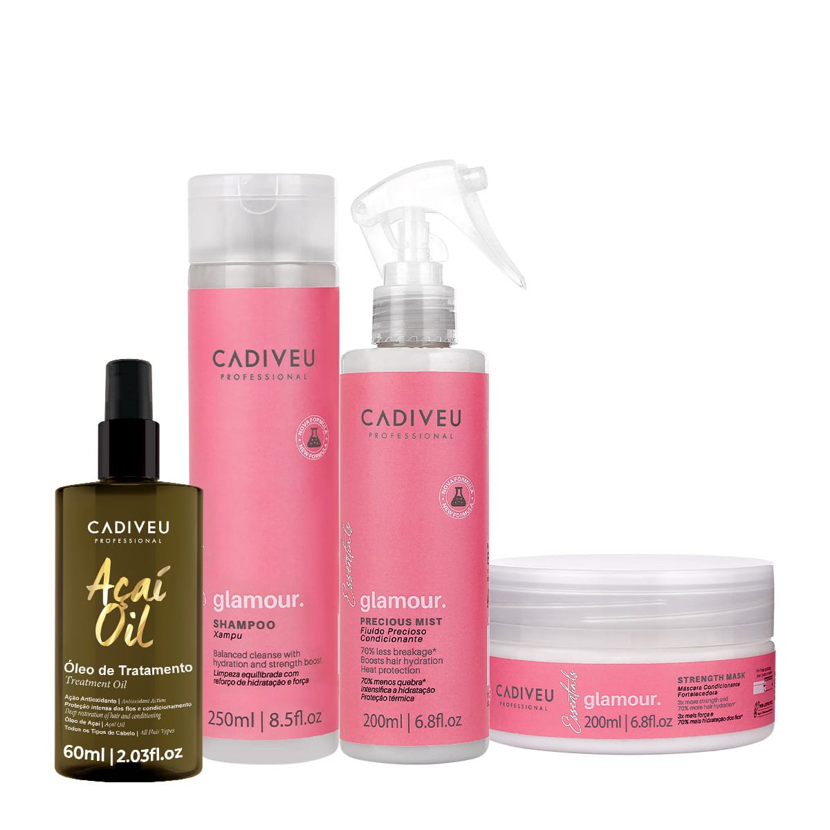 Kit Cadiveu Profissional Essentials Glamour Shampoo Fluido Mascara e Acai Oil 60 (4 produtos) ÚNICO 1