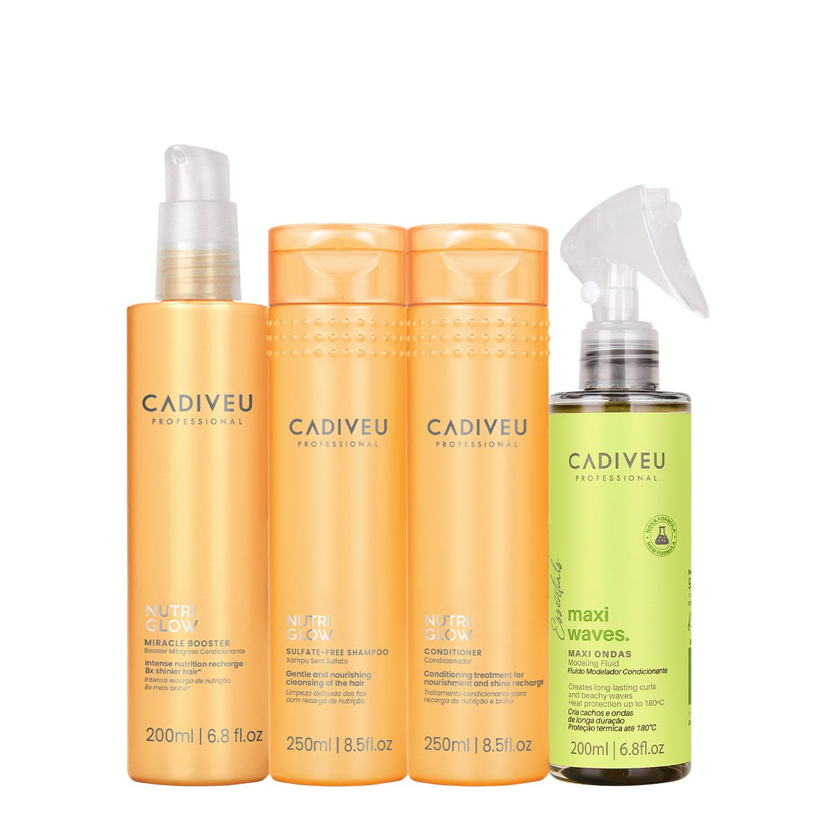 Kit Cadiveu Professional Nutri Glow Shampoo Condicionador Maxi Ondas e  Booster Pre Shampoo (4 produtos)