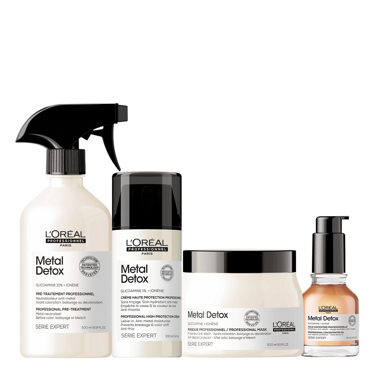 Kit LOreal Professionnel Metal Detox Mascara G Leave-in Oleo e Spray Neutralizador Anti-Metal (4 produtos)