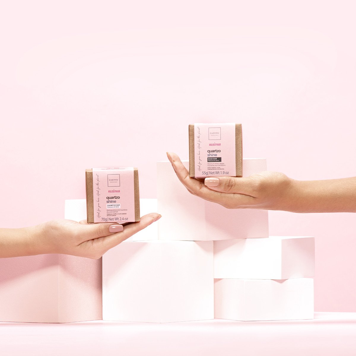Kit Cadiveu Professional Quartzo Shine Shampoo Barra Condicionador Mascara Barra Pre Shampoo Leave-in e Oleo (6 produtos ÚNICO 5