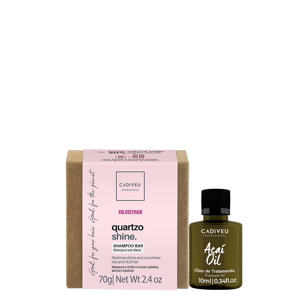 Kit Cadiveu Professional Essentials Quartzo Shine Shampoo em barra e Acai Oil (2 produtos) ÚNICO 1