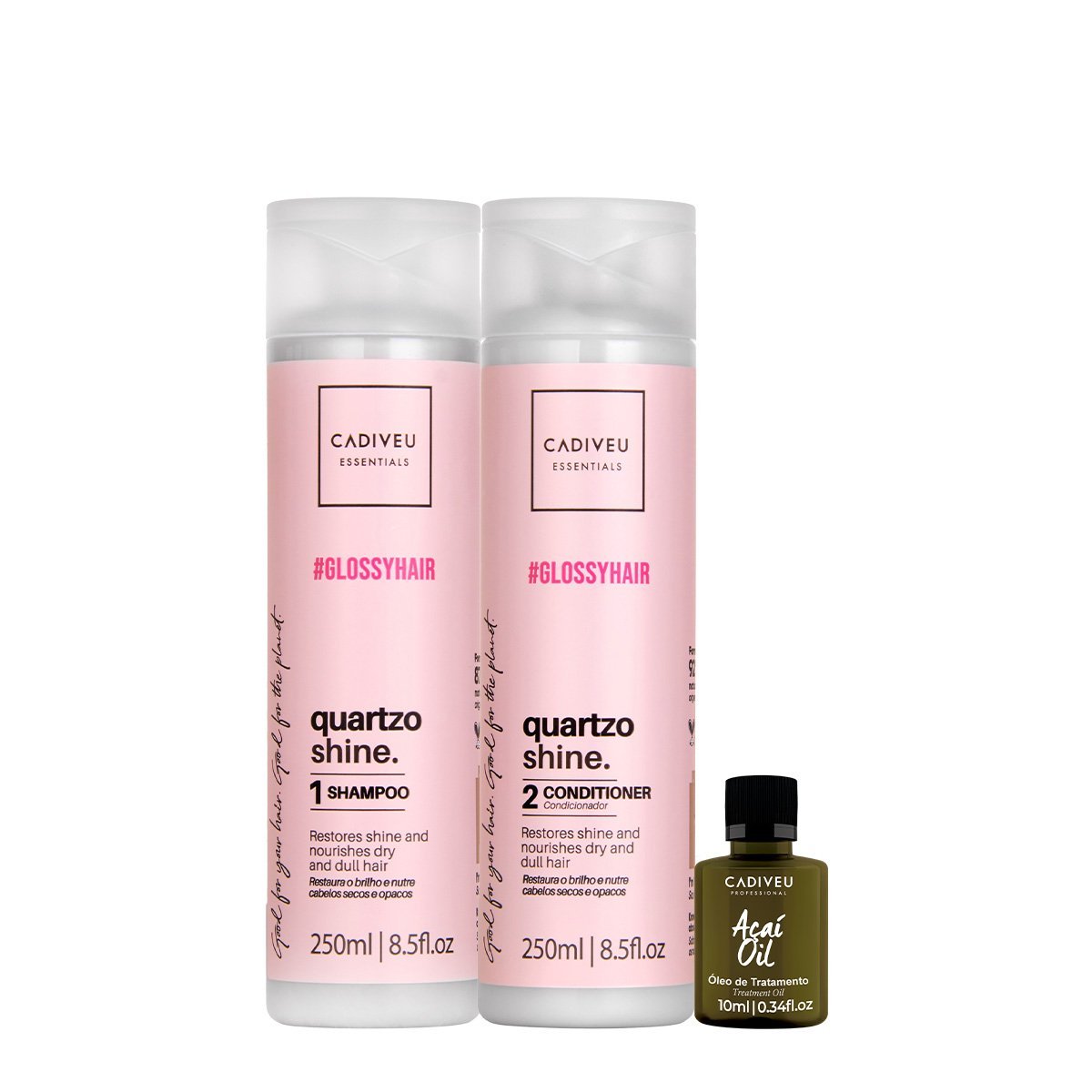 Kit Cadiveu Essentials Quartzo Shine Shampoo Condicionador e Acao Oil ...