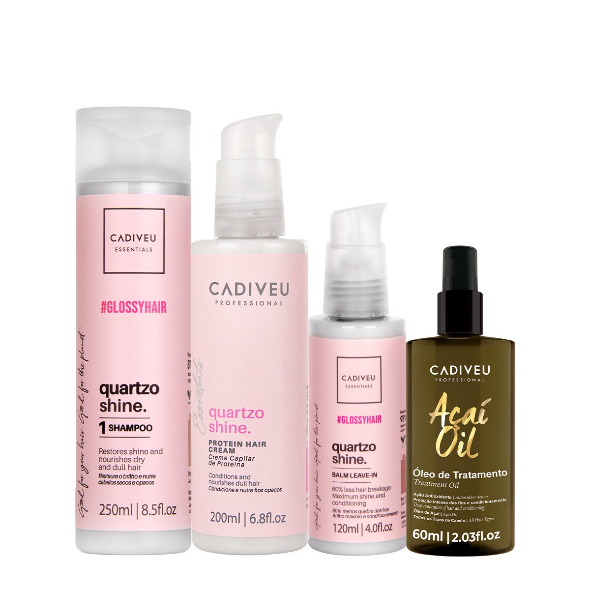 Kit Cadiveu Professional Essentials Quartzo Shine Shampoo Pre-Shampoo Leave-in e Acai Oil 60 (4 produtos) ÚNICO 1