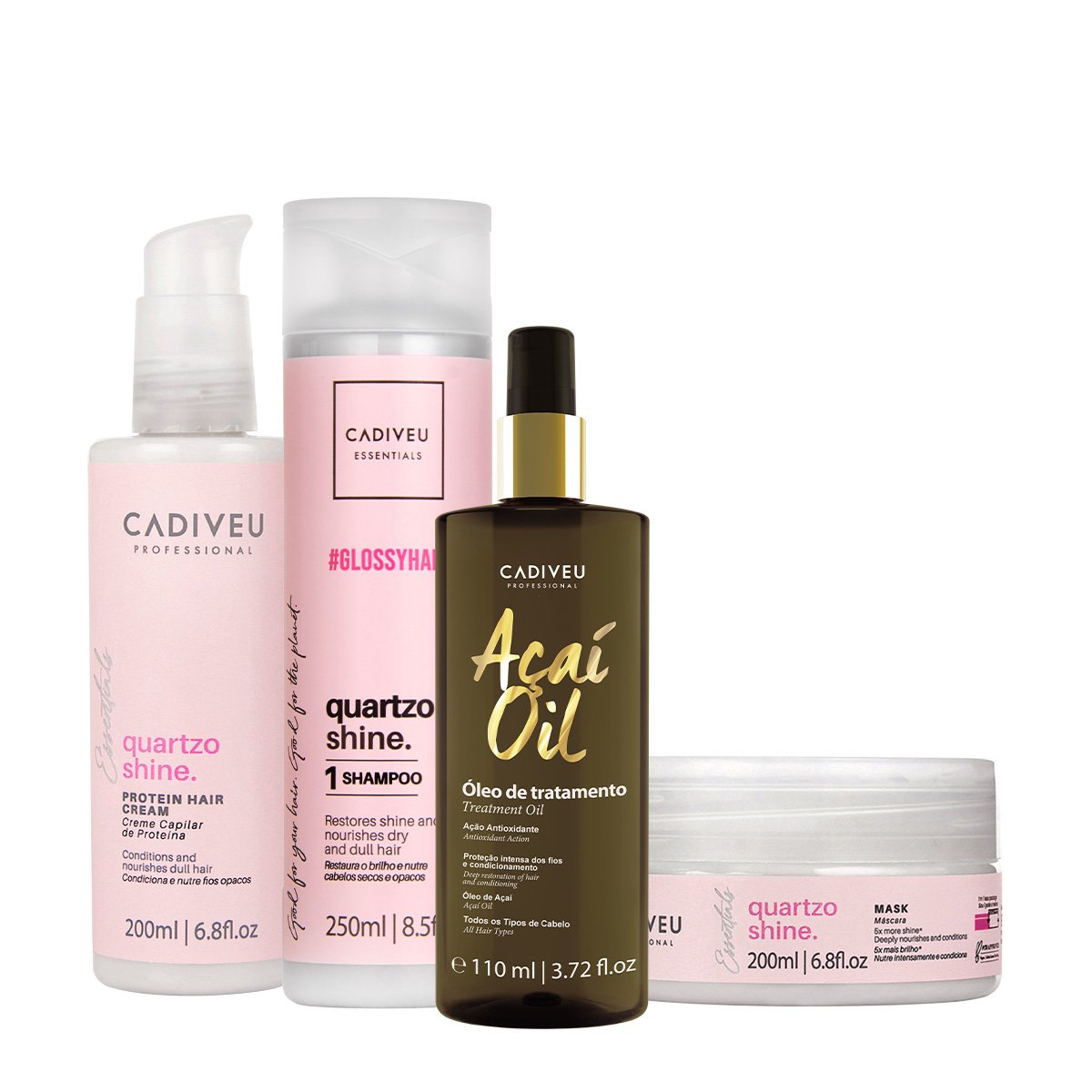 Kit Cadiveu Professional Essentials Quartzo Shine Shampoo Mascara Pre-Shampoo e Acai Oil 110 (4 produtos) ÚNICO 1