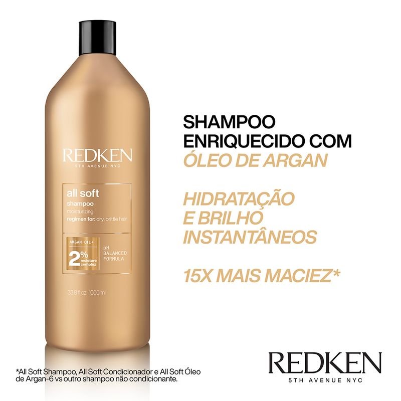 Kit Redken All Soft Shampoo Litro Condicionador e Leave-in (3 produtos) ÚNICO 2