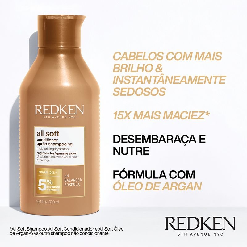 Kit Redken All Soft Shampoo Litro Condicionador e Leave-in (3 produtos) ÚNICO 3