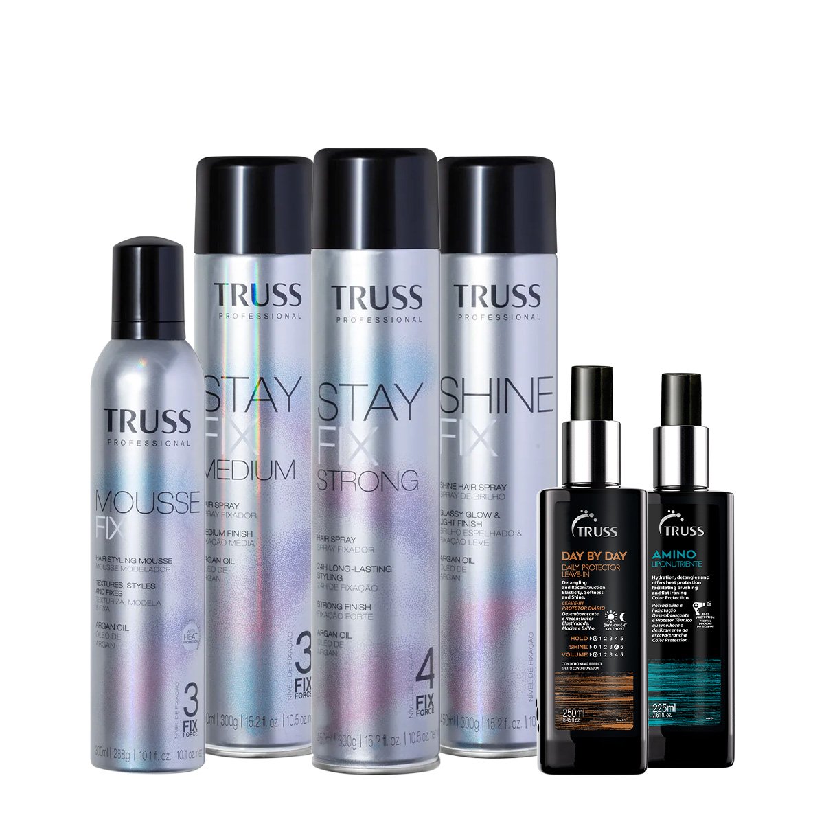 Kit Truss Mousse Fix Strong Shine Medium Day By Day e Amino Lipotropic (6 produtos)