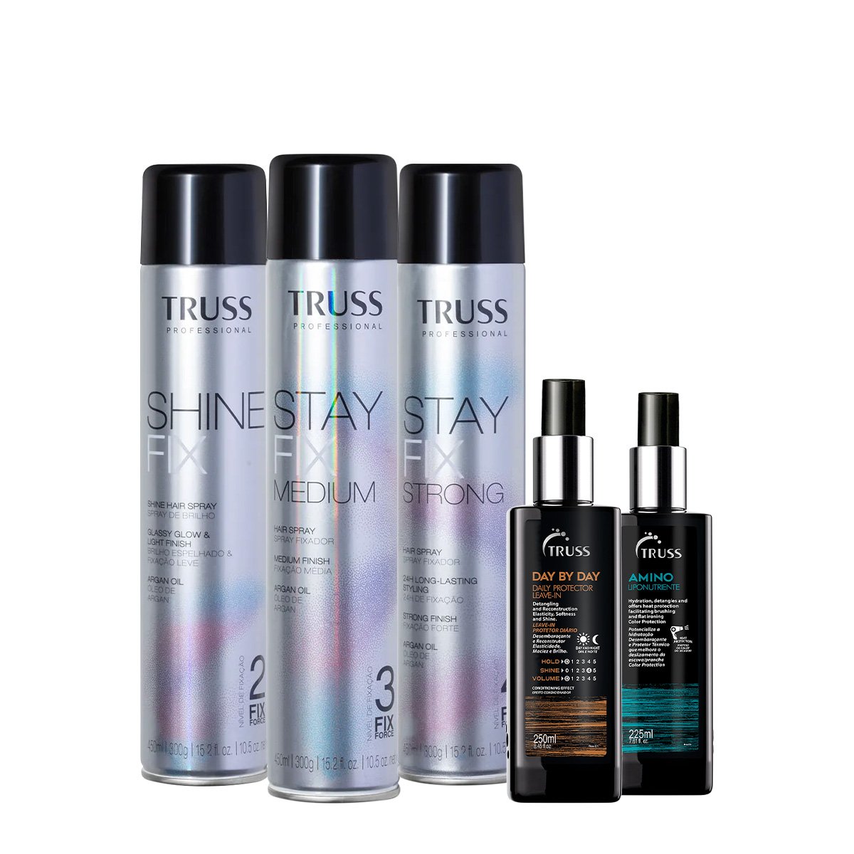 Kit Truss Shine Fix Spray de Brilho Medium Strong Amino Lipotropic e Day By Day (5 produtos)