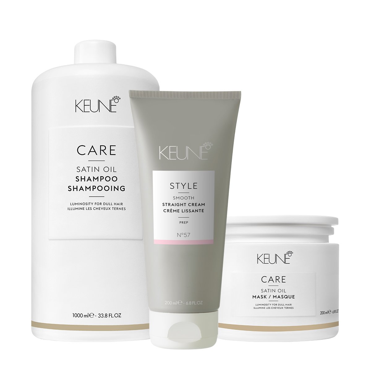 Kit Keune Care Satin Oil Shampoo Litro Mascara e Style Straight Cream N57 (3 produtos) ÚNICO 1