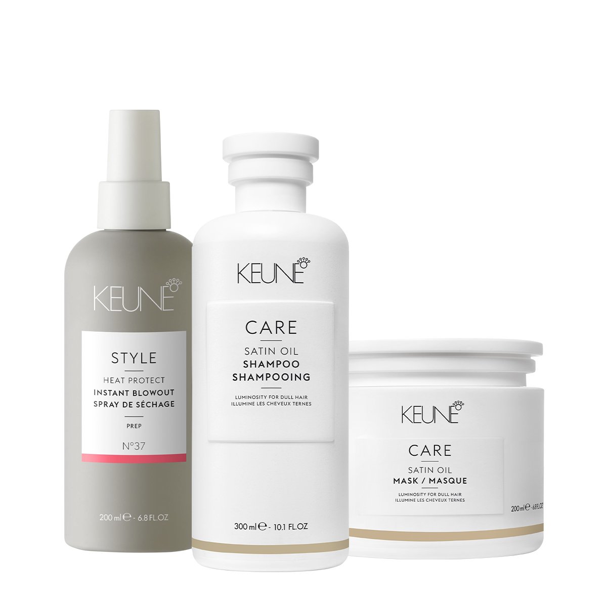 Kit Keune Care Satin Oil Shampoo Mascara e Style Instant Blowout 200ml N37 (3 produtos) ÚNICO 1
